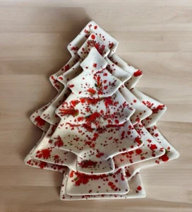 De colección. Platos de baratija de caramelo árbol de Navidad con salpicaduras de cerámica de anidación de 3 piezas - Imagen 1 de 5