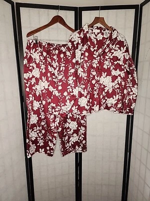 Miss Elaine Red Floral Vine 2 Piece Pajama  Set Women's Size Large Cottagecore  - Image 1 of 4
