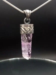 Amethyst Crystal Pendant Crystal Point Pendulum oxidized silver crystal jewelry - Picture 1 of 9