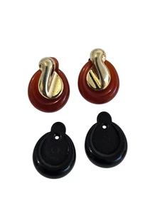 Avon Gold Tone Stud Earrings w/ Faux Carnelian and Onyx Jacket - Picture 1 of 5