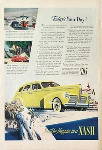 Nash Motors Car Division 1940 anuncio vintage amarillo sedán de 4 puertas - Imagen 1 de 1