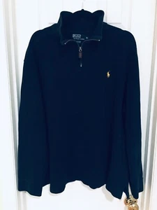 Ralph Lauren Polo Mens Sweater 1/4 Zip Brown Navy Blue Pullover Cotton Size XL - Picture 1 of 4