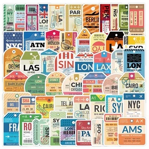 50 Gepäck Koffer Retro Vinyl Aufkleber Vintage Stadt Namen Welt Reisen UK NEU - Bild 1 von 13