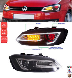 FRONT HEADLIGHT DRL DYNAMIC LED SEQUENTIAL FOR VW POLO MK5 6R 6C 2011-2017