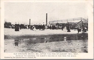 1907 OLD ORCHARD BEACH FIRE Maine Postcard "Ruins of the Emerson & End of Pier" - Picture 1 of 2