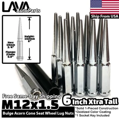 20x 6" Chrome 12x1.5 Spike Lug Nut Fit Jaguar XE XF XJ XK F/S/X-Type Freelander - Image 1 of 4