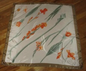 Vtg Salvatore Ferragamo Orange Iris Gladiolus Lily Flowers 100% Silk Scarf 34" - Picture 1 of 4