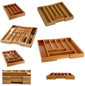 Wooden Bamboo Expandable Extending Cutlery Drawer Organiser Storage Tray 2 Sizes - Picture 1 of 9