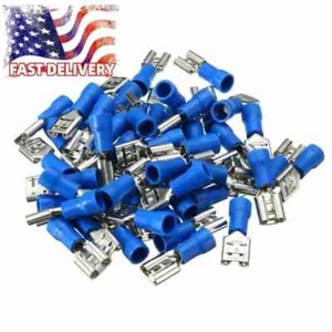 Female Spade Blade Wire Connectors Insulated Crimp Terminal 6.3mm Blue 100X - Picture 1 of 5