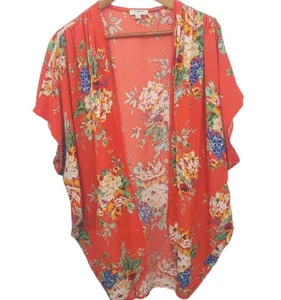 Umgee Damen Top S M vorne offen leichter Blumen Kimono Cardigan Feenrot  - Bild 1 von 6