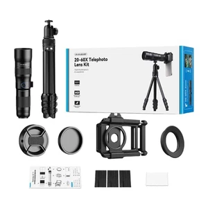 Telephoto Lens 20 60X Magnification Universal Phone Adapters Tripods for Birding - Photo 1 sur 8