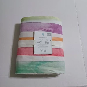 Pottery Barn Kids Kayla Organic Painted Stripe Rainbow F/Q Duvet Cover NWT - Picture 1 of 1