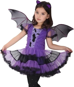 Lila Fledermaus Kostüm für Mädchen - Vampir kleine Hexe Kostüm Größe L (7-9 Jahre) - Bild 1 von 5