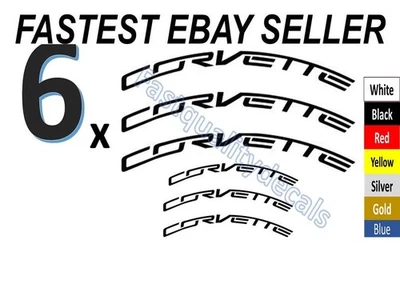 6 x for Corvette C7 Caliper Decal Black Sticker - Heat Resist -Ships FAST - Image 1 of 4