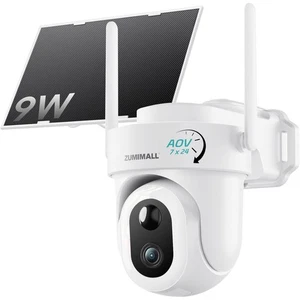 ZUMIMALL 9W Telecamere di Sicurezza Solari Wireless da Esterno, Telecamere di Registrazione AOV 24/7 - Foto 1 di 9