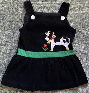 Vintage Girl’s Black Corduroy Dress With Cow And Flower Embroidered - Size 3T - Picture 1 of 1