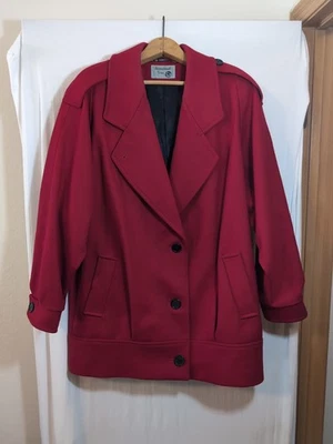 *Distressed* Vintage International Scene 100% Wool Red Pea Coat - Image 1 of 4