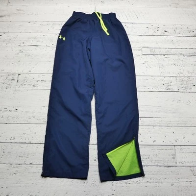 Pantalones deportivos Under Armour tejidos talla pequeña azul amarillo neón malla forrados calentamiento Foto 1 de 4