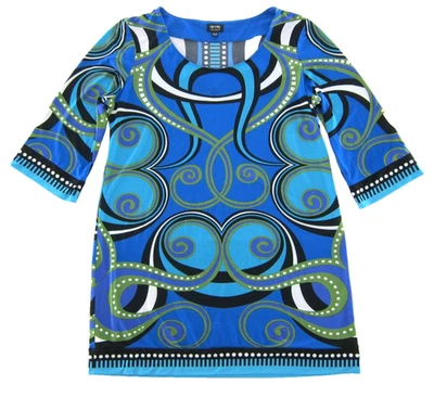 VTG Nicole Miller Blue Green Purple Stretch 3/4 Sleeve Tunic Shift Dress XL - Image 1 of 4