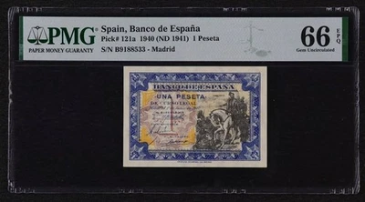 i-200244 Spanien 1 Peseta 1940 (ND 1941). PMG 66 EPQ - Bild 1 von 2