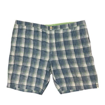 Pantalones Cortos Tommy Bahama de Lino a Cuadros para Hombres 52R Azul 11" Entrepierna Preppy Chino Relax Foto 1 de 4
