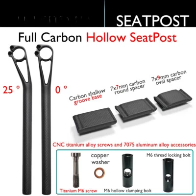 Tija de sillín hueca de carbono completa para bicicleta MTB de grava de carretera 27,2/30,8/31,6 mm Foto 1 de 4