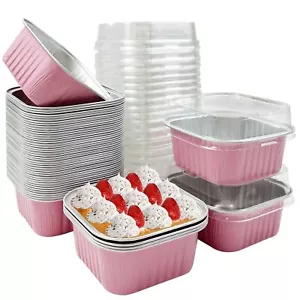 50 Pcs Aluminum Foil Mini Square Baking Cups With Lids5oz Disposable Ramekins Ca - Picture 1 of 7