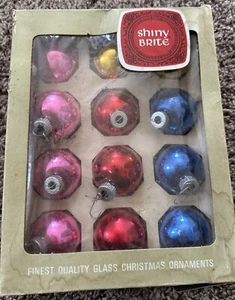 Vintage Shiny Brite Glas Weihnachtsschmuck Kugeln gemischte Farben in Box 12 Stück - Bild 1 von 4