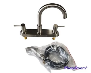 Kinfaucets Brushed Nickel Kitchen Faucet with 2 handles & Side Sprayer Fast Ship - Picture 1 of 6