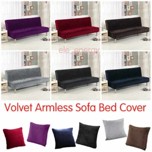 Stretch Armless Sofa Bed Cover Folding Futon Couch Slipcover/ Pillow Case - Picture 1 of 74