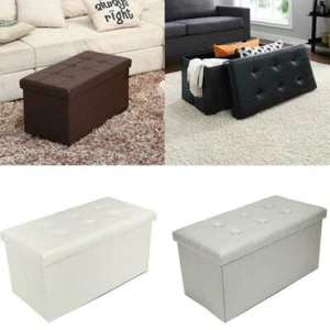 Foldable Large Leather Storage Ottoman Bench Foot Rest Stool Seat Box Furniture - Picture 1 of 14