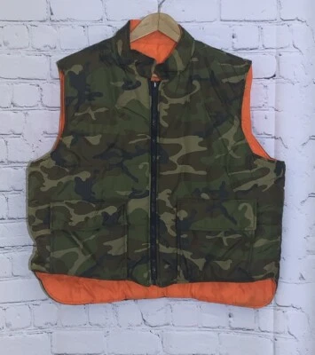 Game Winner X-Large 46/48 Puffer Vest Green Camo Orange Reversible Full Zip - Image 1 of 4
