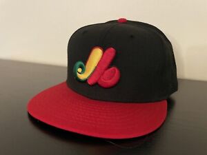 New Era Montreal Expos Black & Red 5950 Hat Size 7 3/8 Green UV Cooperstown