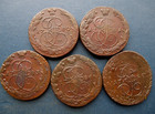 Empire russe, Russie, 5 kopek, 1780,81,83,86,88, lot de 5 pièces, #3