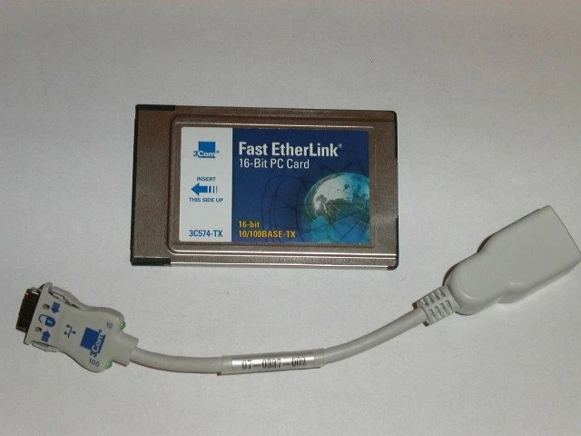 3Com 10/100 LAN PCMCIA Ethernet PC Card with Dongle Cable 3C574-TX - Image 1 of 1