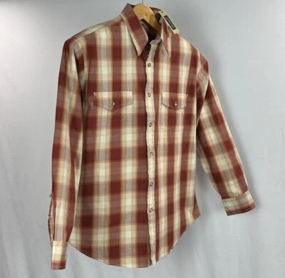 ST JOHNS BAY Button-Up Shirt Mens Medium Brown Long Sleeve Cotton Chambray Plaid - Image 1 of 4