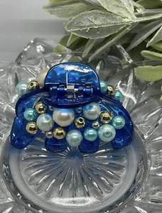 Hair Claw Jaw 2 “ Length Royal Blue Beaded Handmade Hair Accessories - Bild 1 von 4