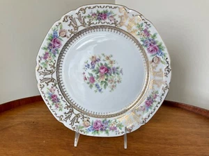 Checoslovaquia VICTORIA China plato de cena rollos dorados flores multicolores 10” - Imagen 1 de 10