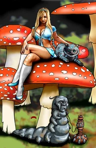 Alice Wonderland cheshire cat fairy tale sexy art 11x17 pinup print Dan DeMille - Bild 1 von 1