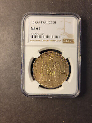 France Silver 5 Francs 1873 A (Paris) Toned Uncirculated NGC MS61 • 1.28$