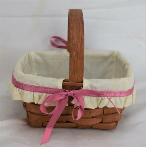 1989 Longaberger Heartland Mini Chore Basket w/White Pink Liner & Protector Cover