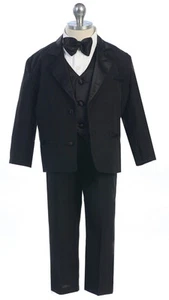 Boys Tuxedo Black White Formal Party Wedding Toddler Kids Size 2T-4T Boys 5-20 S - Picture 1 of 9