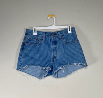 Pantalones Cortos de Jean Levi's 501 Original Denim Para Mujer 29 Azul Rayas Envejecido Informal Foto 1 de 4