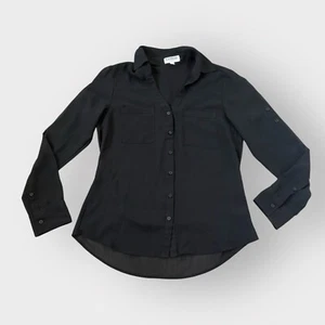 Express The Portofino Shirt Limited Edition Black Sheer Roll Tab Blouse - Picture 1 of 5