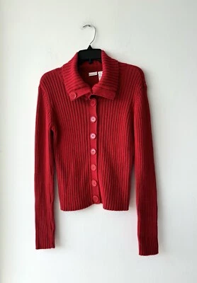 90s Vintage No Boundaries Cardigan Sweater Red Button Ramie Cotton Ribbed Knit L - Image 1 of 4
