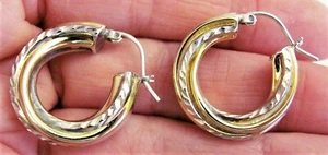 VTG Sterling CT Thailand 2-Tone Rope Twist 1" diam. Hoop Earrings 8.45 grams - Picture 1 of 6