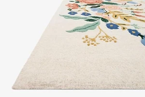 Tappeto moderno floreale - base panna con fiori colorati tappeto lana trapuntato a mano - Foto 1 di 4