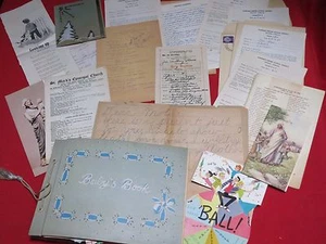 1946 - 1956  ~ BABY BOOK SCRAPBOOK / HAIR, CARDS, PHOTOS, BONNET, REPORT CARDS - Picture 1 of 12