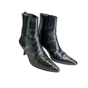 MANOLO BLAHNIK Side Gore Short Boots Leather Women's Size 36/US Size 6 Black - Picture 1 of 10