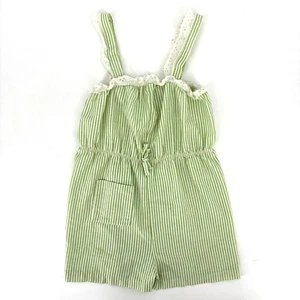 Vintage Girls Stripe Romper Royal Deb Size 10 Green & White Lace Trim One Piece - Picture 1 of 10